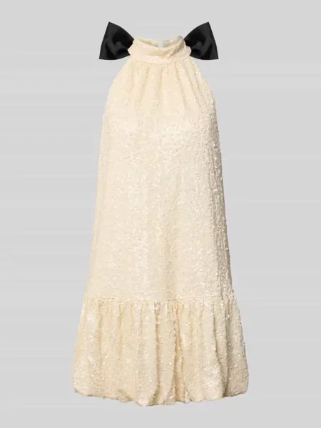 Sukienka koktajlowa z cekinami i stójką Jake*s Cocktail beżowa