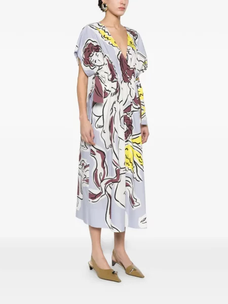 Kostiumas midi suknelė Tory Burch v formos iškirpte iki kelių balta