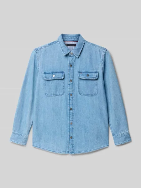 Koszula jeansowa o kroju regular fit z czystej bawełny Tommy Hilfiger Teens niebieska