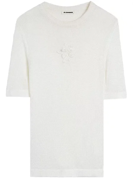 Tricou Jil Sander cu model floral tricotate alb