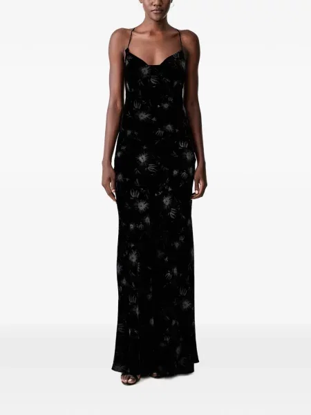 Rochie maxi Pinko de catifea cu model floral cu imagine negru