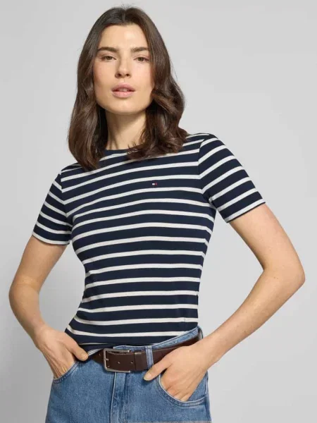 T-shirt z czystej bawełny w kroju slim fit Tommy Hilfiger granatowa