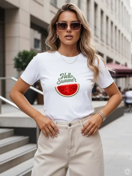 T-shirt z letnim nadrukiem Dstreet biały