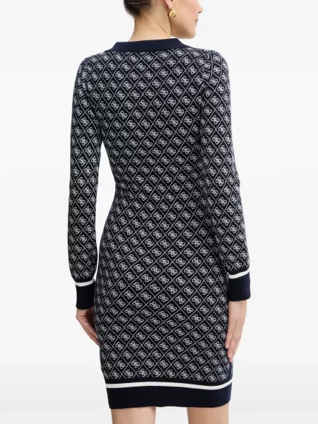 Sukienka mini Guess z dekoltem w serek z autografem niebieska