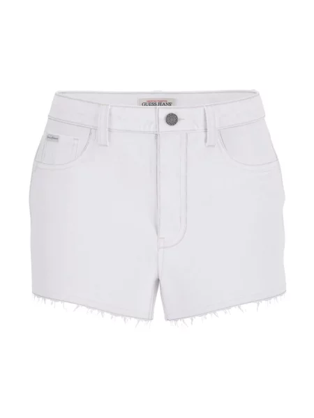 Guess Jeans szorty jeansowe beżowy gładkie high waist białe