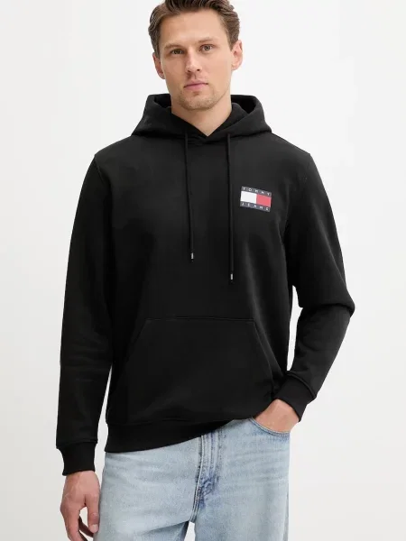 Tommy Jeans hanorac cu glugă pentru bărbați cu negru