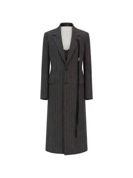 Płaszcz Ann Demeulemeester w paski z twillu szary