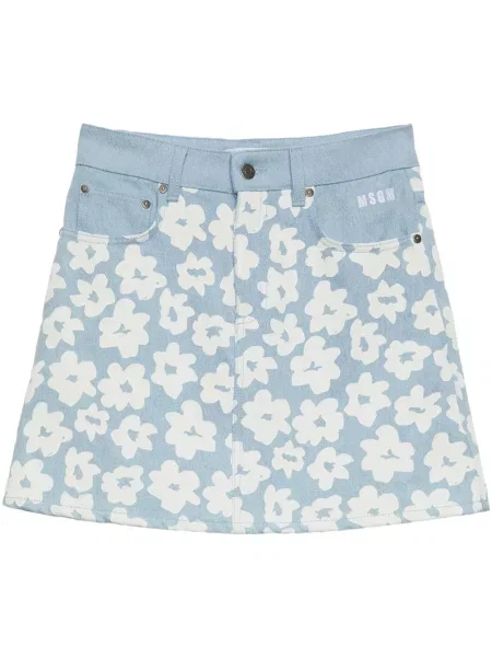 Fustă din denim Msgm cu model floral cu imagine albastru