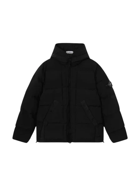 Kurtka puchowa Stone Island z kapturem z kamieniami ze sznurkiem czarna