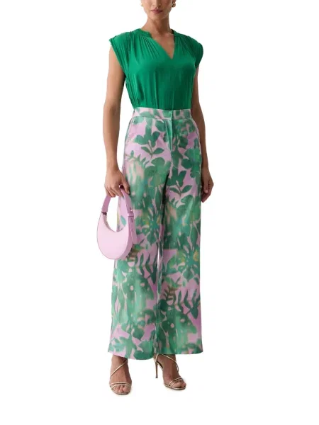 Pantaloni Morgan cu model floral cu imagine verde