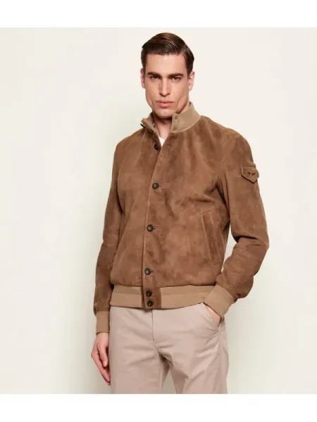 Aeronautica Militare Geacă bomber | piele întoarsă maro