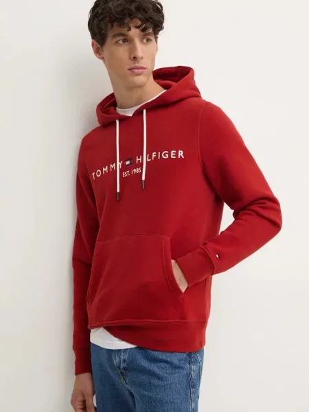 Суичър с качулка Tommy Hilfiger винено червено