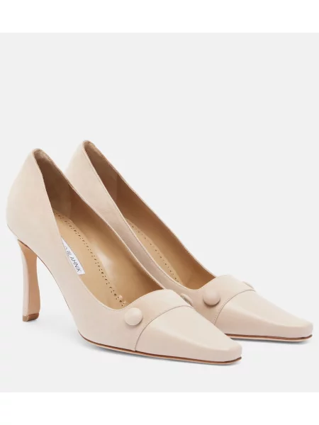 Pantofi cu toc Manolo Blahnik din piele de căprioară bej