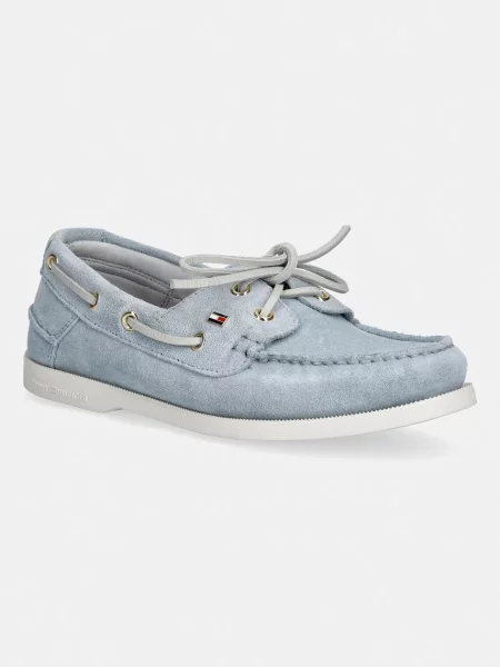 Tommy Hilfiger mokasinke ženske od brušene kože HILFIGER SUEDE BOAT SHOE plava
