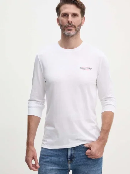 Guess Jeans tričko s dlhým rukávom pánske biela