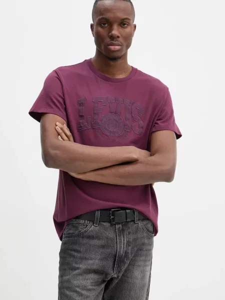 Тениска Levi's лилаво с принт винено червено