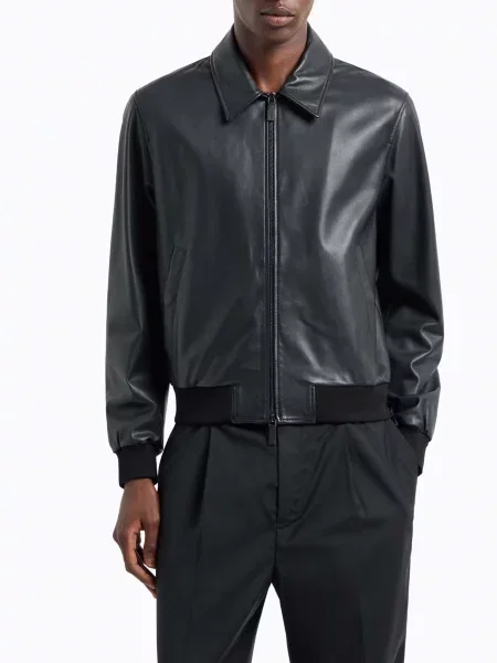 Шкіряна Шкіряна куртка Emporio Armani чорний