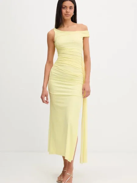 Bardot rochie drapată galben