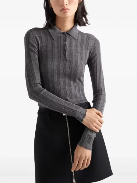 Tricou polo Prada de lână gri