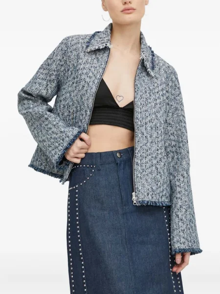 Geacă Samsøe Samsøe din tweed albastru