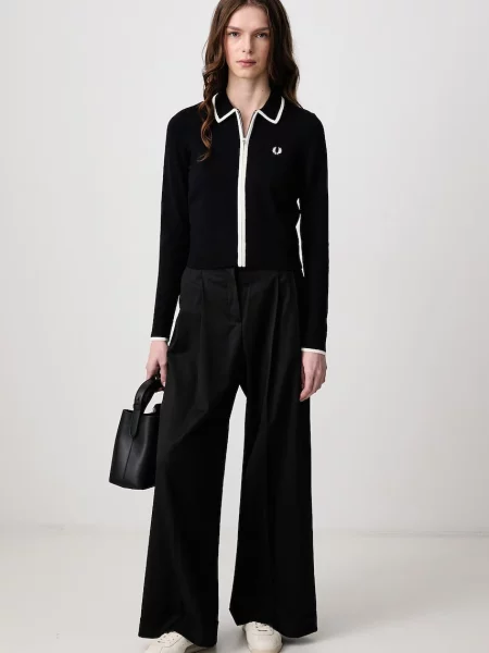 Fred Perry sweter rozpinany z wełną granatowy
