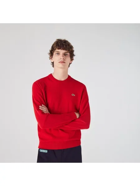 Lacoste Sweter Z Okrągłym Dekoltem Z Organicznej Bawełny czerwony