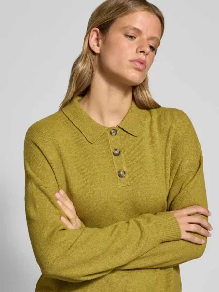 Sweter z dzianiny o kroju oversized z kołnierzykiem polo Review zielona