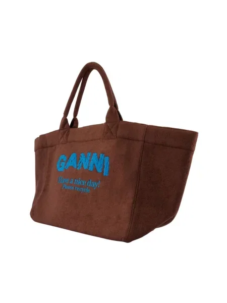 GANNI Beach Resort torebka shopper z bawełną brązowa