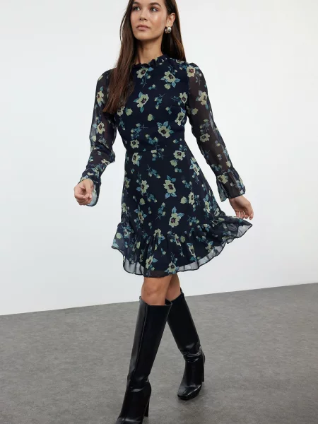 Šaty Trendyol Floral Patterned modré