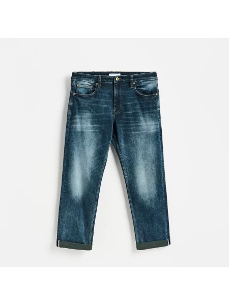 Reserved Džíny straight se sepraným efektem indigo jeans