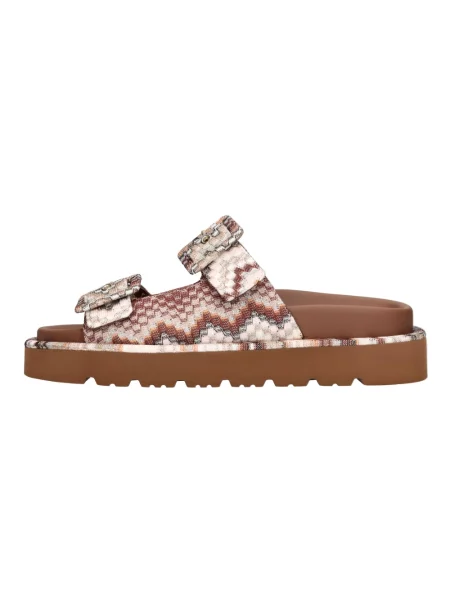 Klapki mules Missoni skórzane brązowe