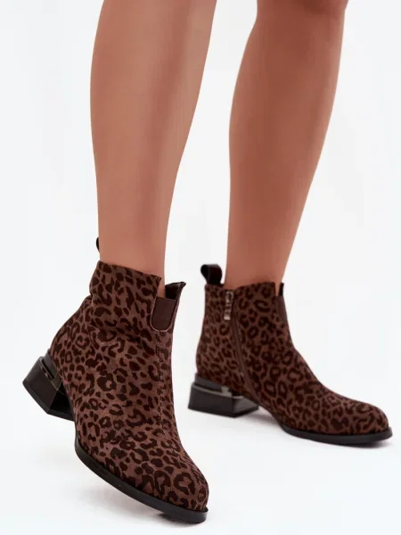 Велурени боти до глезена D&a с принт с леопардов принт черно
