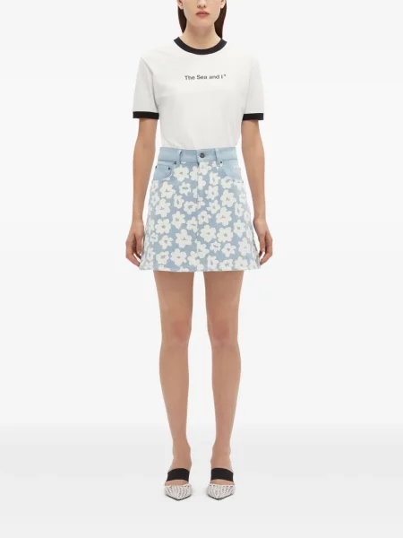 Fustă din denim Msgm cu model floral cu imagine albastru