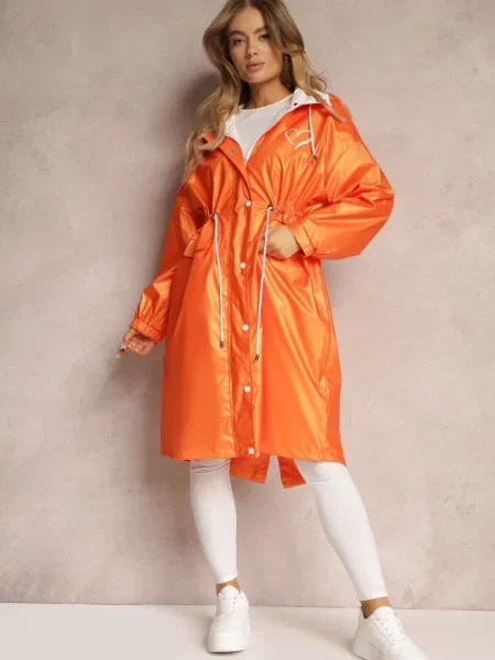 Palton cu Gluga si Snur in Talie Maiar portocaliu