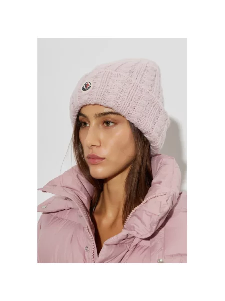 Czapka Moncler wełniana z logo różowa