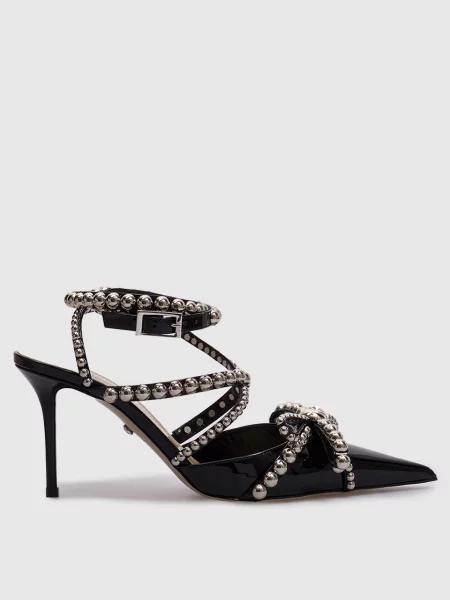 Шкіряні лакові босоніжки Mach&mach з бісером чорні