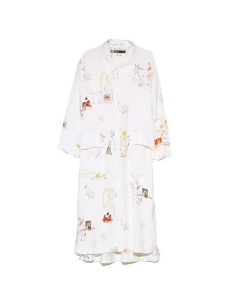Rochie tip cămașă Bimba Y Lola cu imprimeu animal print alb
