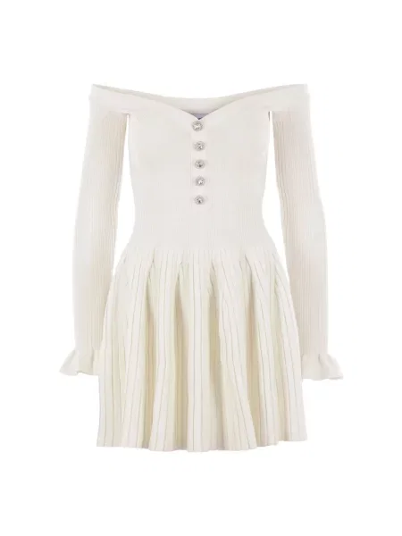Mała sukienka mini Self-portrait z kryształkami w paski biała