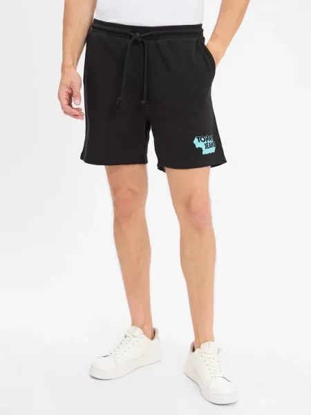 Krótkie szorty jeansowe Tommy Jeans z logo czarne
