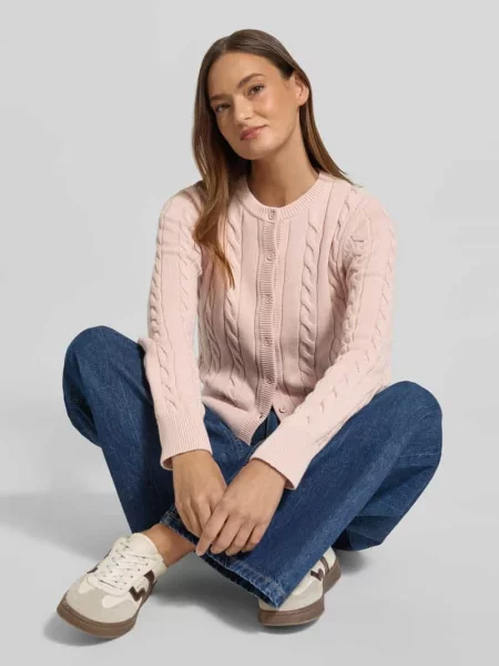 Kardigan rozpinany ze ściegiem warkoczowym i okrągłym dekoltem Jake*s Studio Woman