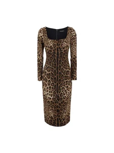 Sukienka midi Dolce And Gabbana w panterkę brązowa
