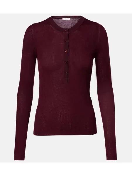 Cămașă Chloé de lână cu guler henley bordo