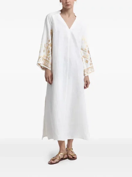 Lung rochie Greek Archaic Kori cu broderie alb