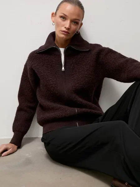 Answear.LAB sweter rozpinany wełniany brązowy