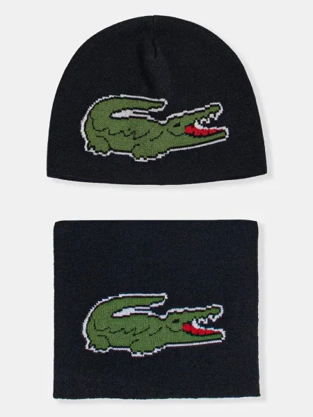 Set Fular și Căciulă Lacoste albastru