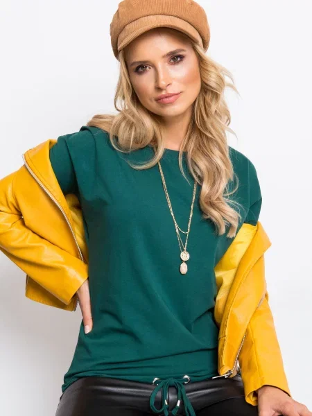 Bluză Fashionhunters cu mâneci lungi lungă verde