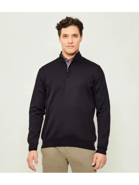 Oscar Jacobson Gyapjú kötött pulóver Marlon Half zip kék