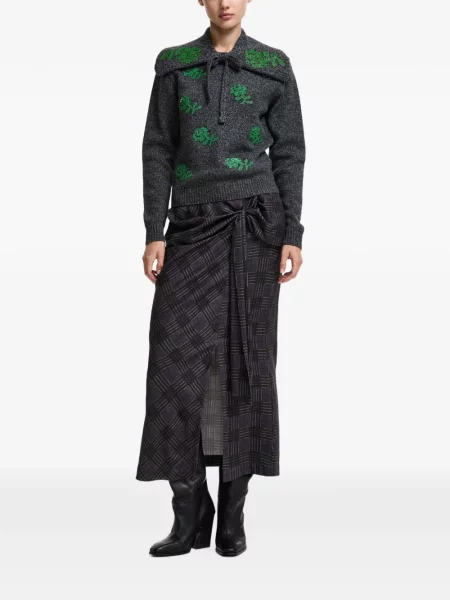 Fusta maxi Essentiel Antwerp în carouri drapată negru