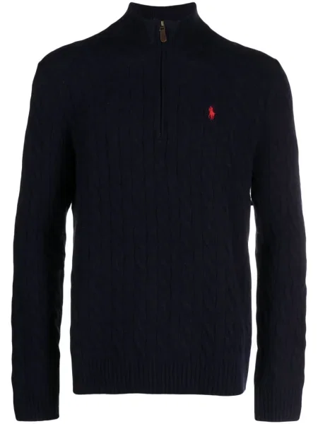 Raštuota pusiau užtrauktukas polo marškinėliai Polo Ralph Lauren mėlyna