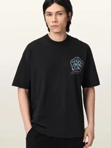 AllSaints tricou basic pentru bărbați cu amestec de in AFFIX negru